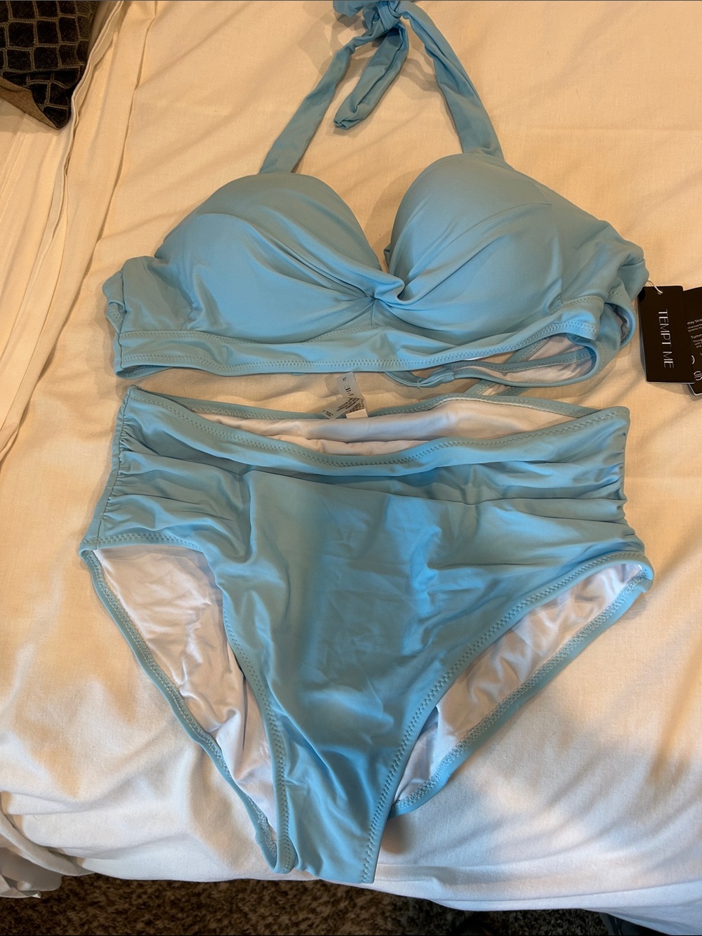 Light Blue High-Waist Halter Bikini Set